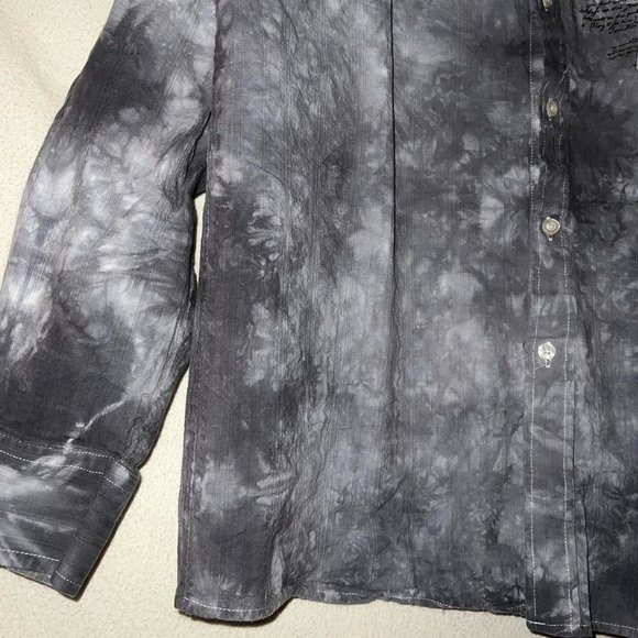 Y2K Grunge Button Up Shirt Eighty Eight Cross Graphic Wings Gray Size XL - Picture 4 of 8